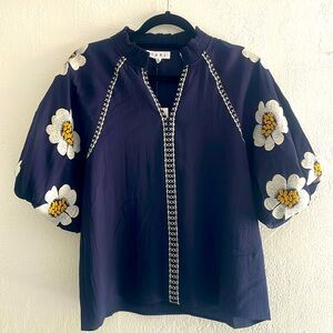 Anthropologie THML Lilliana Top, Size Medium M Embroidered Puff Sleeve